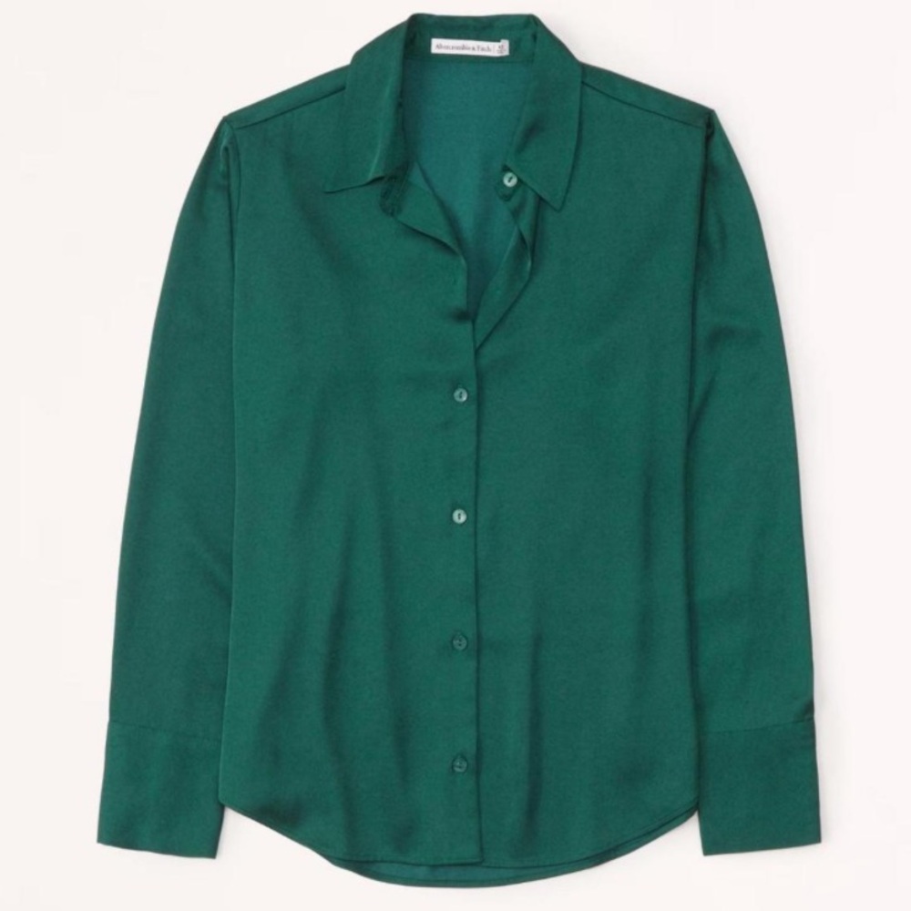 ABERCROMBIE AND FITCH WOMENS SATIN EMERALD GREEN BUTTON UP BLOUSE MEDIUM